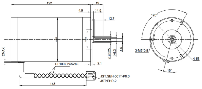 Dia 68mm শক্তিশালী ব্রাশড DC মোটর 9000 Rpm পর্যন্ত 0